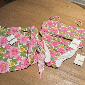 Show Me Your MuMu Fresh Floral Terry Bikini Set + Matching Wrap Skirt | NWT